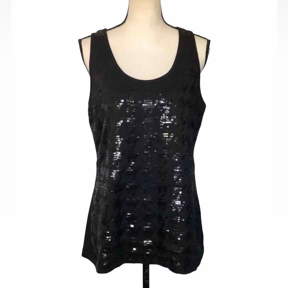 VIVIENNE Tam Sequin Front Tank Top Black Size Large Sparkle